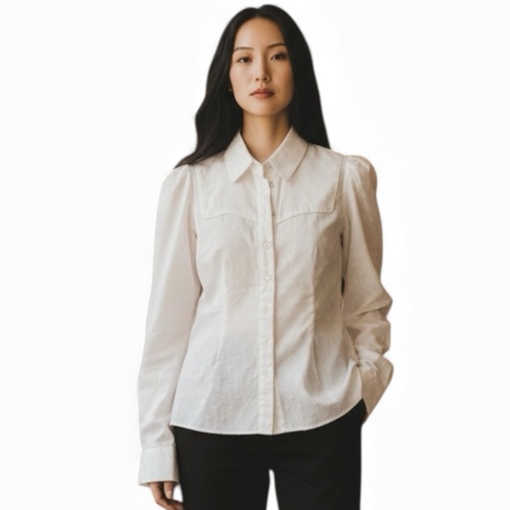 CAROLINE CONSTAS AMBROSE WHITE WESTERN STYLE BUTTON DOWN BLOUSE SIZE XS